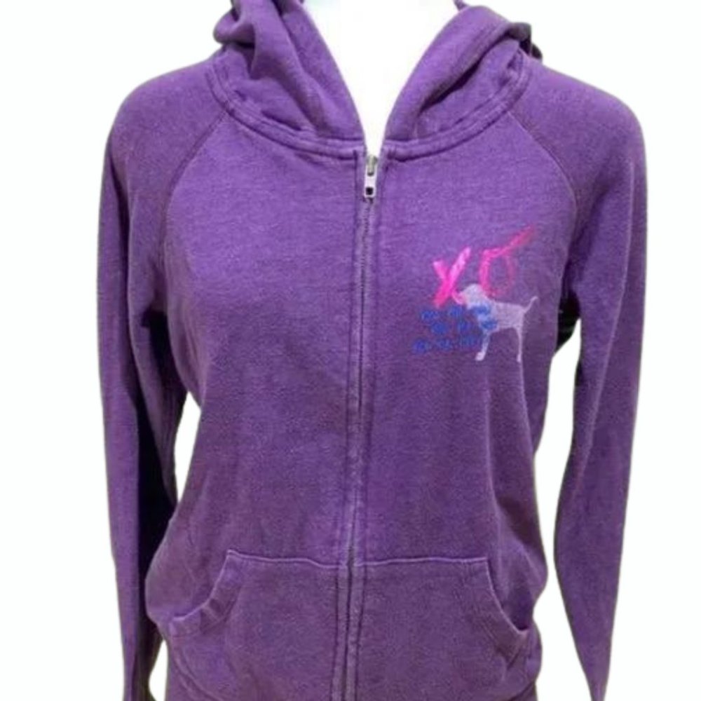 PINK Victoria's Secret Purple Zip Up PURPLE GRAPHIC Small EUC - Picture 3 of 6